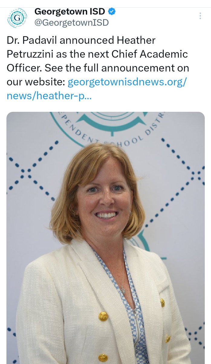 Horns up and congratulations to Heather Petruzzini on her appointment as GISD'S Chief Academic Officer. It is an honor to follow her leadership journey as an assistant principal, principal and district leader in Austin ISD and now in GISD with UT alumni, Dr. Padavil.🤘🏼