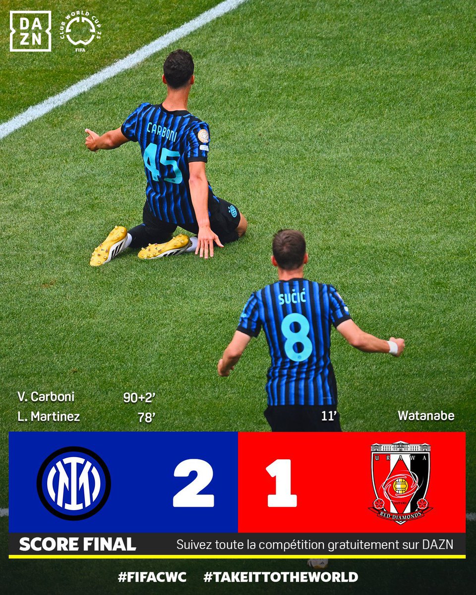 🏆 #MundialDeClubes #USA2025: #Inter 🇮🇹 venció por 2-1 a #UrawaRedDiamonds 🇯🇵