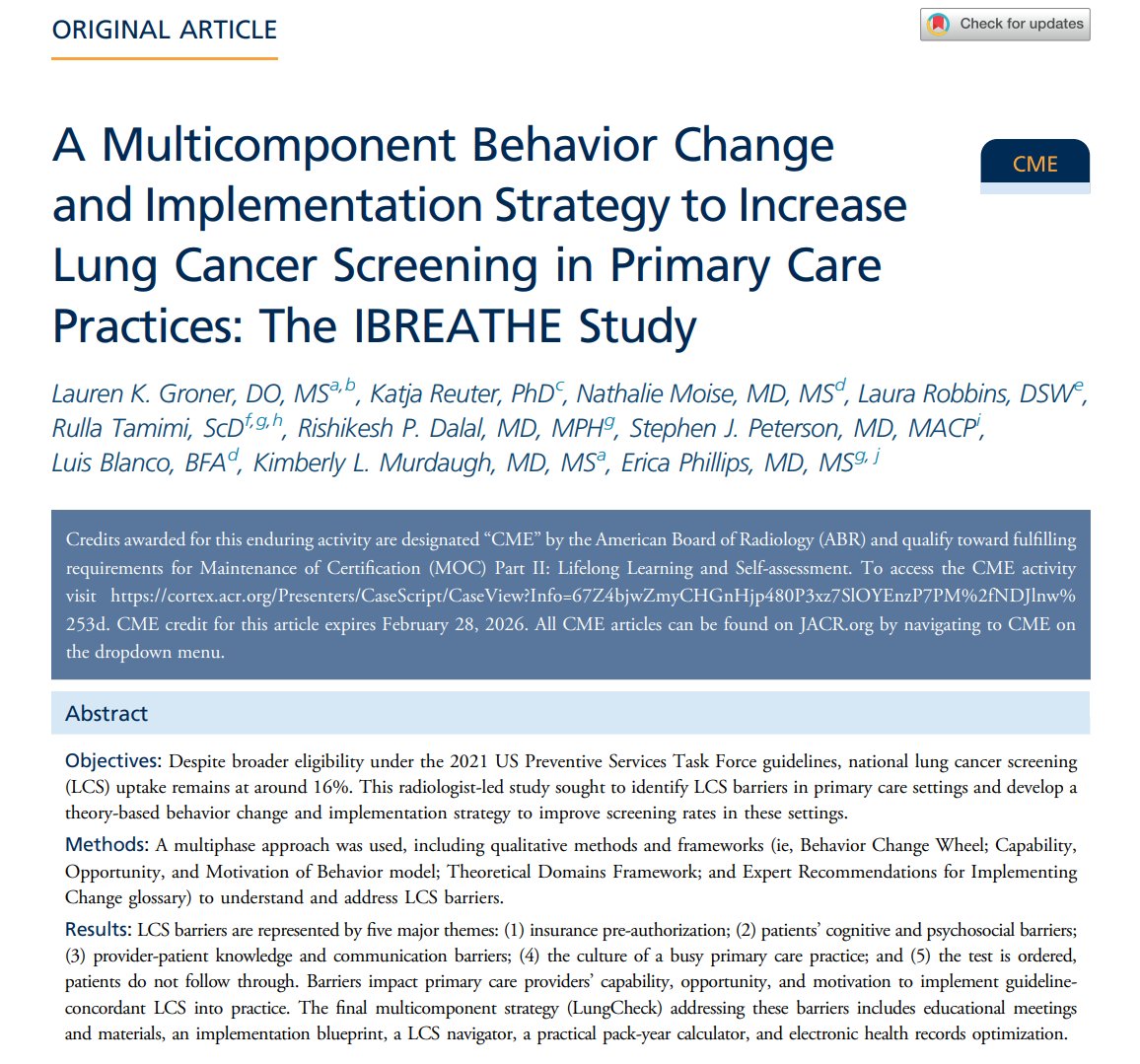Kenneth21655592's tweet photo. A Multicomponent Behavior Change and Implementation Strategy to Increase Lung Cancer Screening in Primary Care Practices: The IBREATHE Study #Radiology #Cardiology #LungCancer #LungScreening #RadRes #RadTrainees #MedX #RadTwitter #MedTwitter @LaurenGroner
https://t.co/tOPsIIN8EL