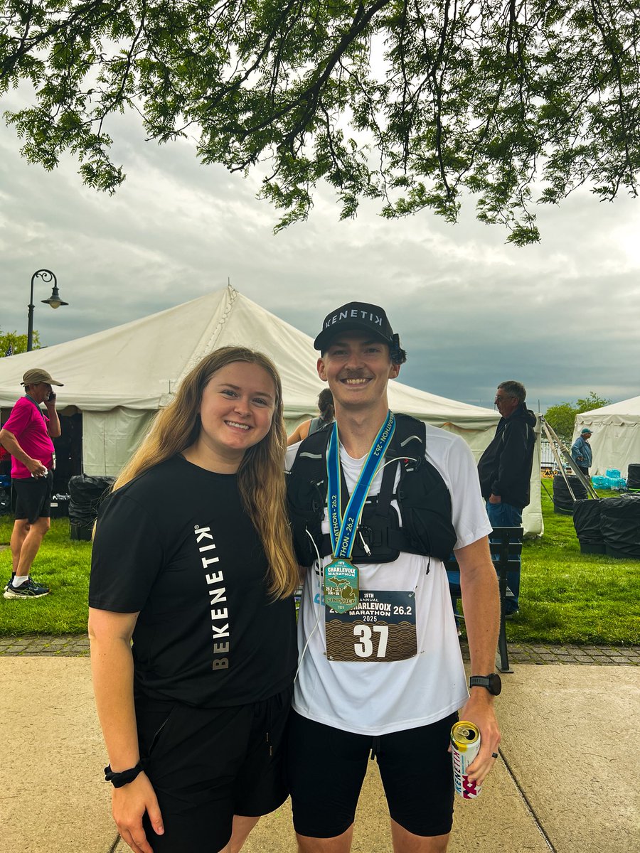 Charlevoix Marathon completed! This is only the second marathon I’ve ever done.

Not the time I was hoping for because I really wanted to go sub 2:55 since that likely would’ve qualified me for Boston next year! But weather ended up being pretty crappy, on top of dealing with