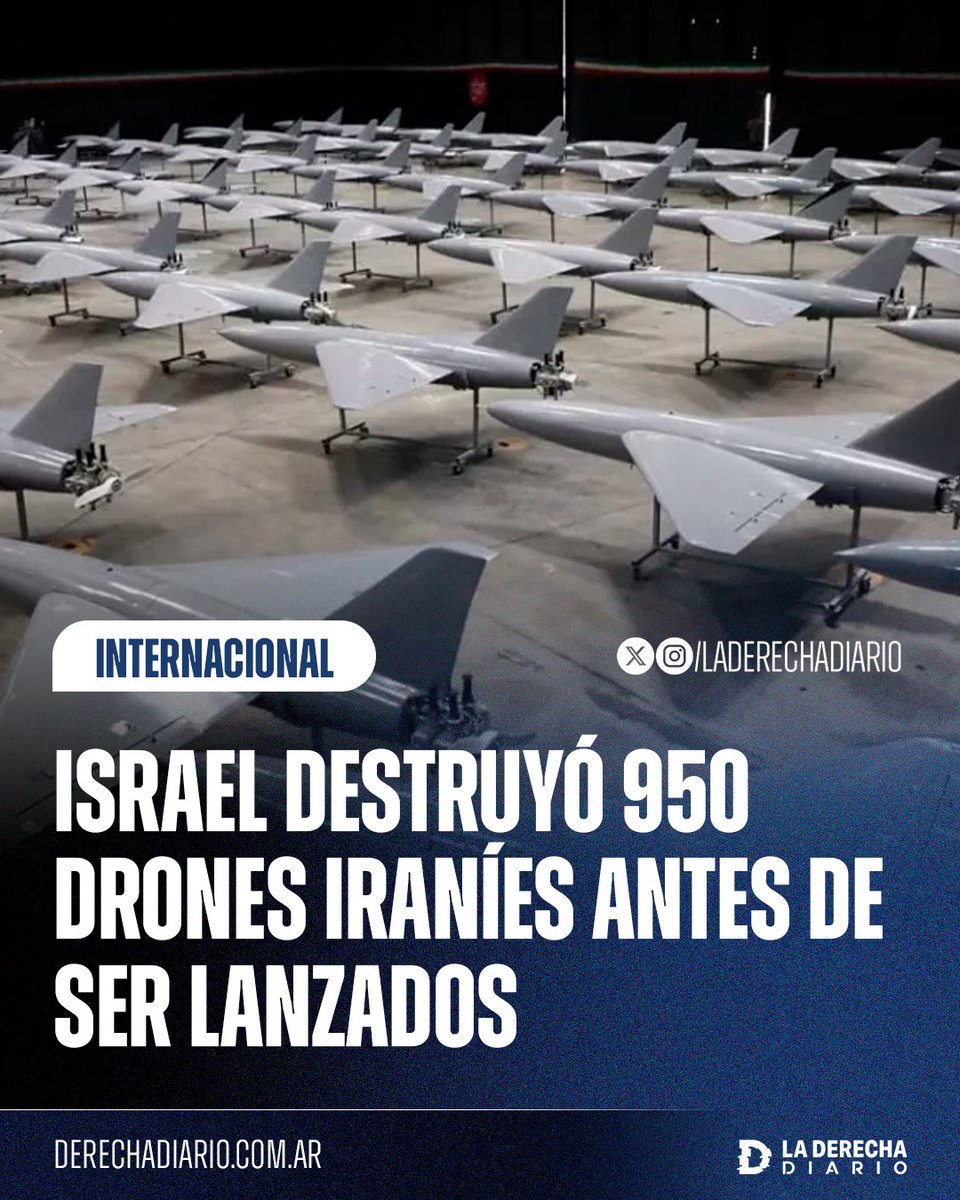 🚨🇮🇱🇮🇷 | Las Fuerzas de Defensa de Israel anunciaron que destruyeron 950 drones militares del régimen terrorista de Irán en suelo iraní, antes de ser lanzados.