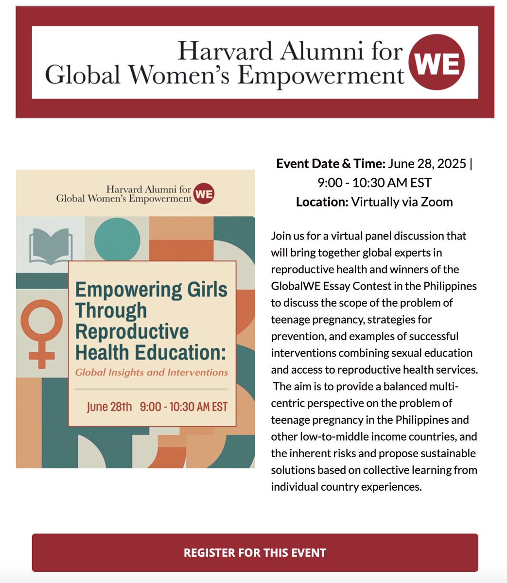 IanVasicka's tweet photo. I would like to invite anyone interested to please join us on Saturday, June 28th at 9:00 AM EST for an expert global panel discussion on Empowering Girls Through Reproductive Health Education -
https://t.co/62AqCWdLI3 

#GlobalWE #TeenPregnancy https://t.co/2dmQTvg0Ps