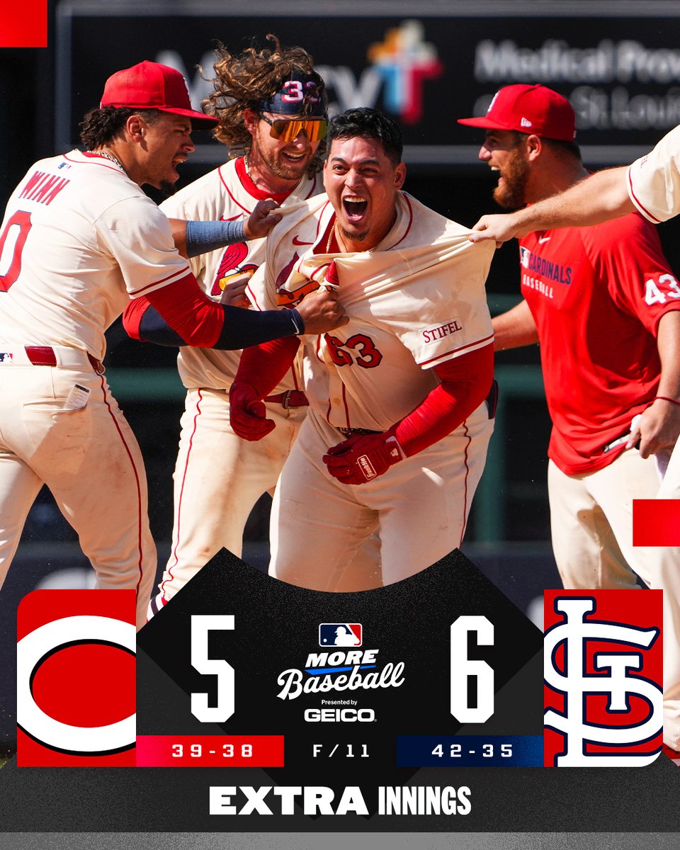 MLB (@mlb) on Twitter photo Five straight wins for the <a href="/Cardinals/">St. Louis Cardinals</a> after a thrilling 11th-inning walk-off!
(MLB x GEICO) Five straight wins for the <a href="/Cardinals/">St. Louis Cardinals</a> after a thrilling 11th-inning walk-off!
(MLB x GEICO)