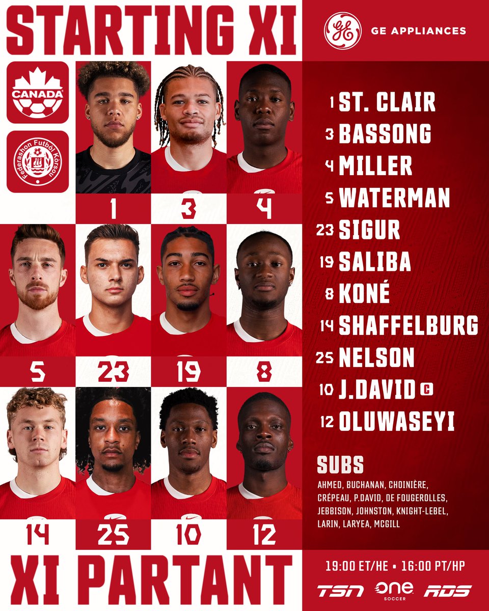 CANMNT (@canmnt_official) on Twitter photo Tonight’s XI, presented by <a href="/GE_Appliances/">GE Appliances</a>:
🍁 Tani starts up top
🍁 Koné and Saliba pair in the mid
🍁 DSC gets the nod in goal
#CANMNT Tonight’s XI, presented by <a href="/GE_Appliances/">GE Appliances</a>:
🍁 Tani starts up top
🍁 Koné and Saliba pair in the mid
🍁 DSC gets the nod in goal
#CANMNT