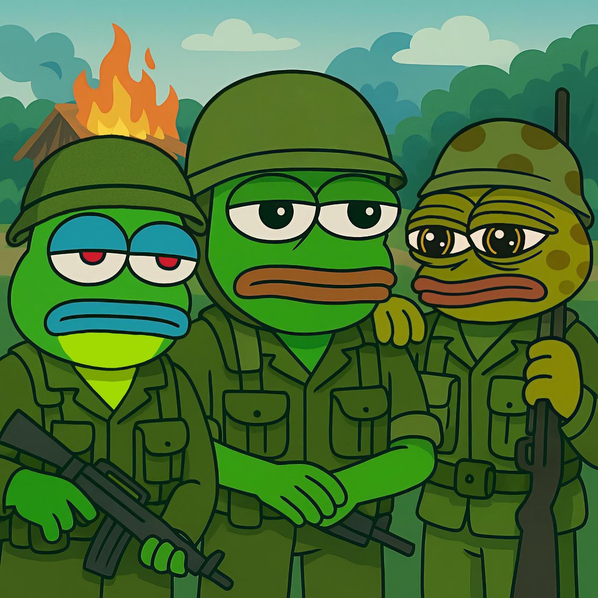 Rocky6395's tweet photo. The Green Allies $FEFE $PEPE $HOPPY are on the mission 💯🐸🔥
@fefecoinerc @micahbullisz @METOWERR
#fefegoesbold #FefeArt #FEFE
#fefememe https://t.co/bYRtwdpEZK