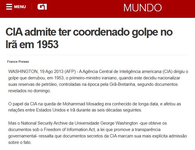 Em 1953, Mossadegh foi derrubado por um golpe de Estado orquestrado pelos governos dos Estados Unidos e Reino Unido. Reza Pahlavi foi reinstituído como soberano. A nacionalização do petróleo foi desfeita e as reservas iranianas foram entregues a um consórcio internacional.

21/30