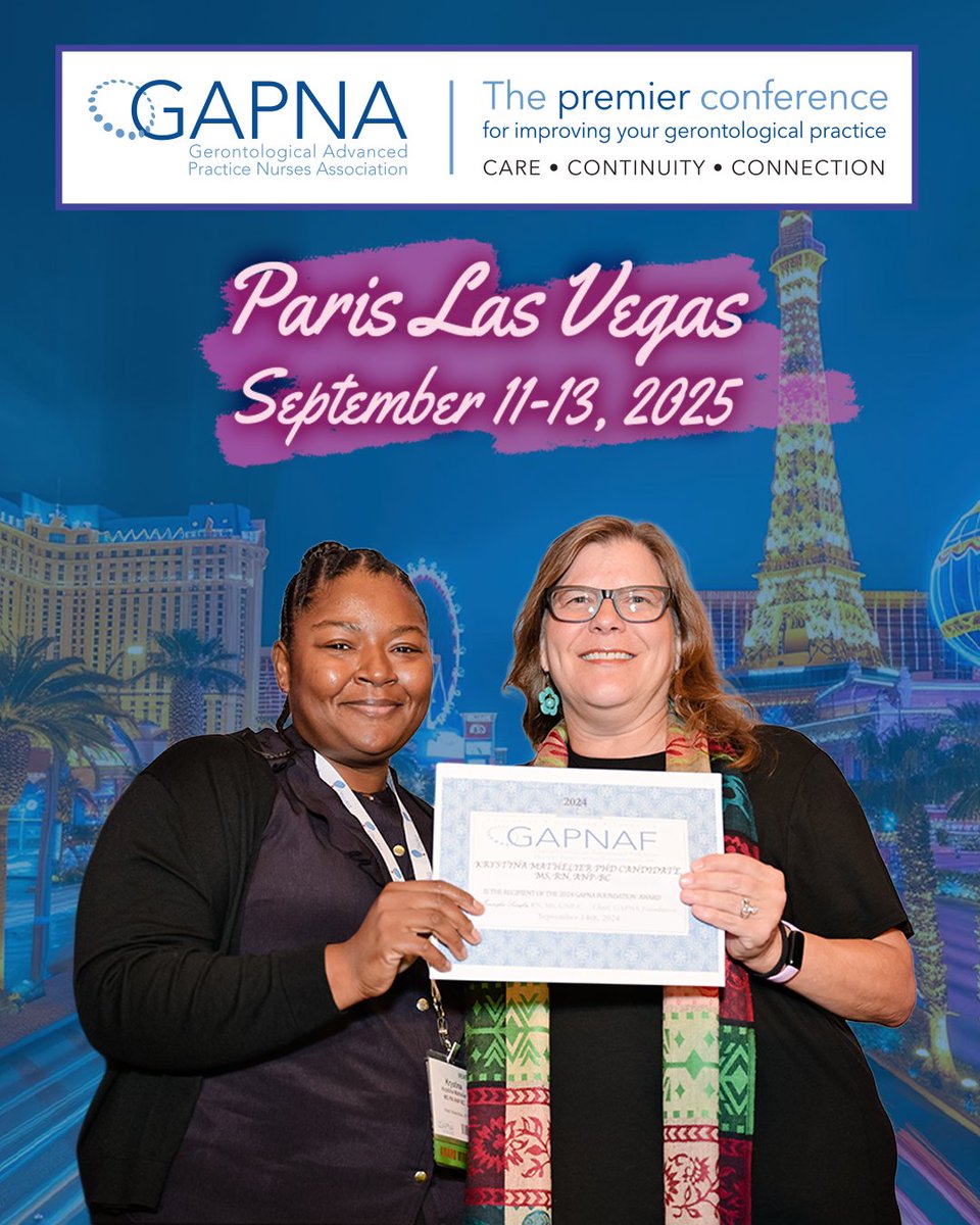Join us at the 2025 GAPNA Annual Conference in Paris Las Vegas September 11-13 and you'll be invited the GAPNA Awards Ceremony. Celebrate your friends colleagues with us this Fall! #Gerontology #AdvancedPractice #NursePractitioners

Register today👇
gapna.org/annual-confere…