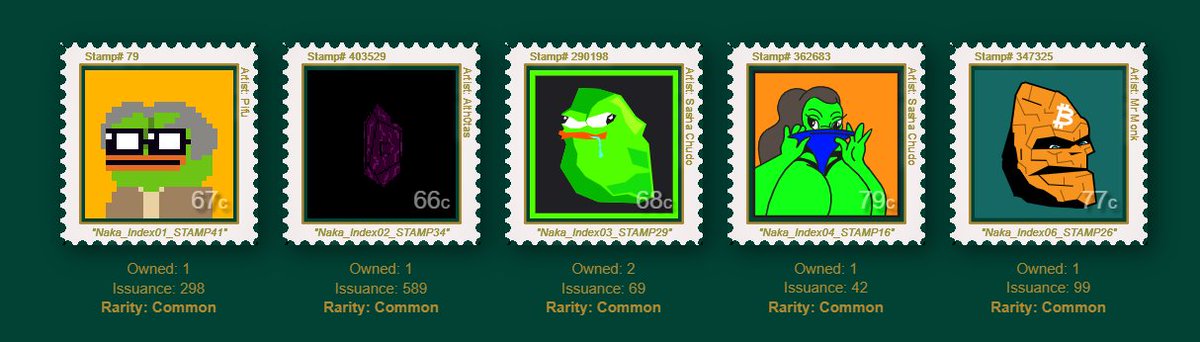 <a href="/btc_socks/">Socks</a> <a href="/NSIDirectory/">Nakamoto STAMP Index</a> <a href="/BTCStampArt/">Everything Bitcoin Stamps Art 🎨</a> <a href="/Stampchain/">Bitcoin Stamps (Official) 🪙</a> <a href="/STAMP_on_BTC/">Stamp SRC20</a> <a href="/ChudoSasshha/">SASHA 🐸 CHUDO</a> <a href="/PiFu7/">PiFu</a>