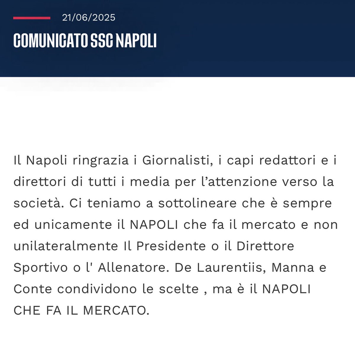 DiegoDeLucaX's tweet photo. Fa benissimo, il Napoli, a chiarire un concetto banale: le strategie di mercato sono sinergie tra tutte le componenti del club e non di una figura o dell’altra.
Obiettivi comuni e condivisi.
“Piace a Manna” o “Piace a Conte”? 
No: “Piace al Napoli” 👌🏻 https://t.co/iLBngGPmwv