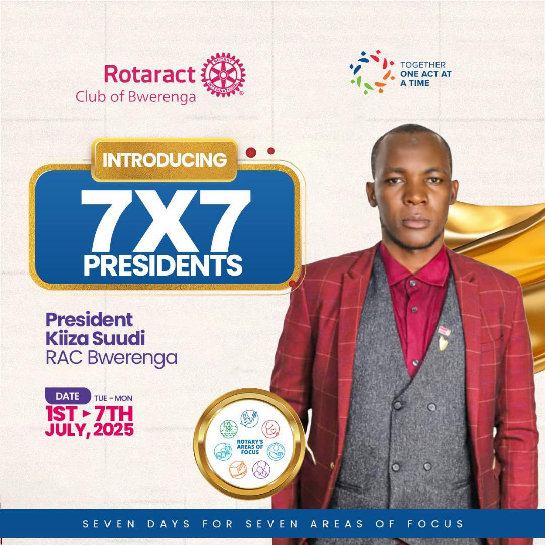 RAC_BWERENGA's tweet photo. We're excited to join the #SevenDaysOfService project,
Launching on July 1st 2025, this initiative brings together 8 Rotaract clubs and 8 Rotary clubs to #UniteForGood, serving our communities across 7 areas of focus over 7 days. Stay tuned for updates! 

#7by7 
 #RotaryRotaract https://t.co/nYiT8QRCoY