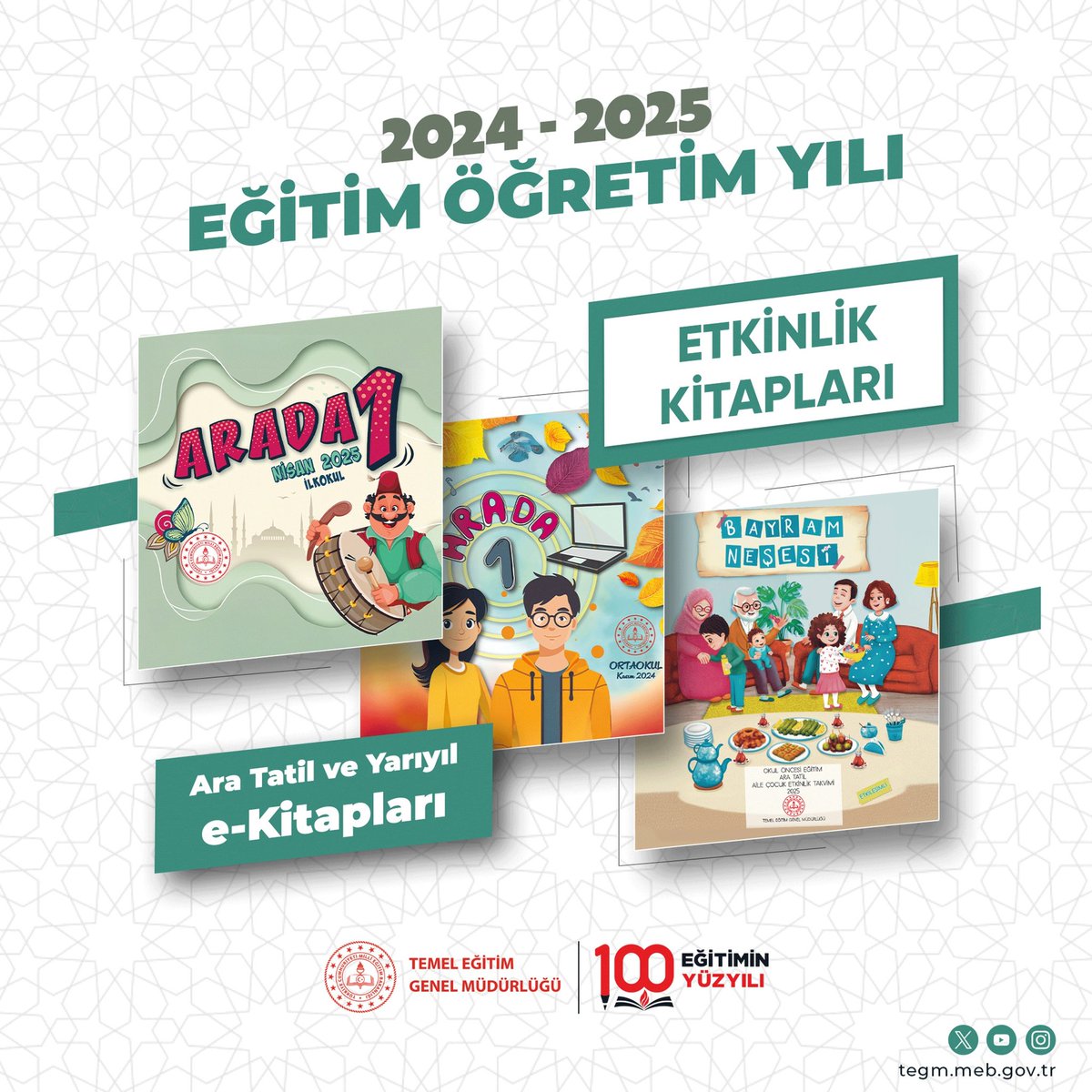 Temel Eğitim Genel Müdürlüğü (@mebtegm) on Twitter photo Okul Öncesi Eğitim Ara Tatili Aile Çocuk Dergisi, ilkokul ve ortaokul öğrencilerimiz için ise Arada 1 Ara Tatil Etkinlik Kitapları hazırlayarak öğrencilerimizin istifadesine sunduk.
#EğitiminYüzyılı
<a href="/tcmeb/">Millî Eğitim Bakanlığı</a>
<a href="/Yusuf__Tekin/">Yusuf Tekin</a>
<a href="/farukyelkenci/">Ömer Faruk Yelkenci</a>
<a href="/ebubekirsavasci/">Ebubekir Sıddık Savaşçı</a> Okul Öncesi Eğitim Ara Tatili Aile Çocuk Dergisi, ilkokul ve ortaokul öğrencilerimiz için ise Arada 1 Ara Tatil Etkinlik Kitapları hazırlayarak öğrencilerimizin istifadesine sunduk.
#EğitiminYüzyılı
<a href="/tcmeb/">Millî Eğitim Bakanlığı</a>
<a href="/Yusuf__Tekin/">Yusuf Tekin</a>
<a href="/farukyelkenci/">Ömer Faruk Yelkenci</a>
<a href="/ebubekirsavasci/">Ebubekir Sıddık Savaşçı</a>