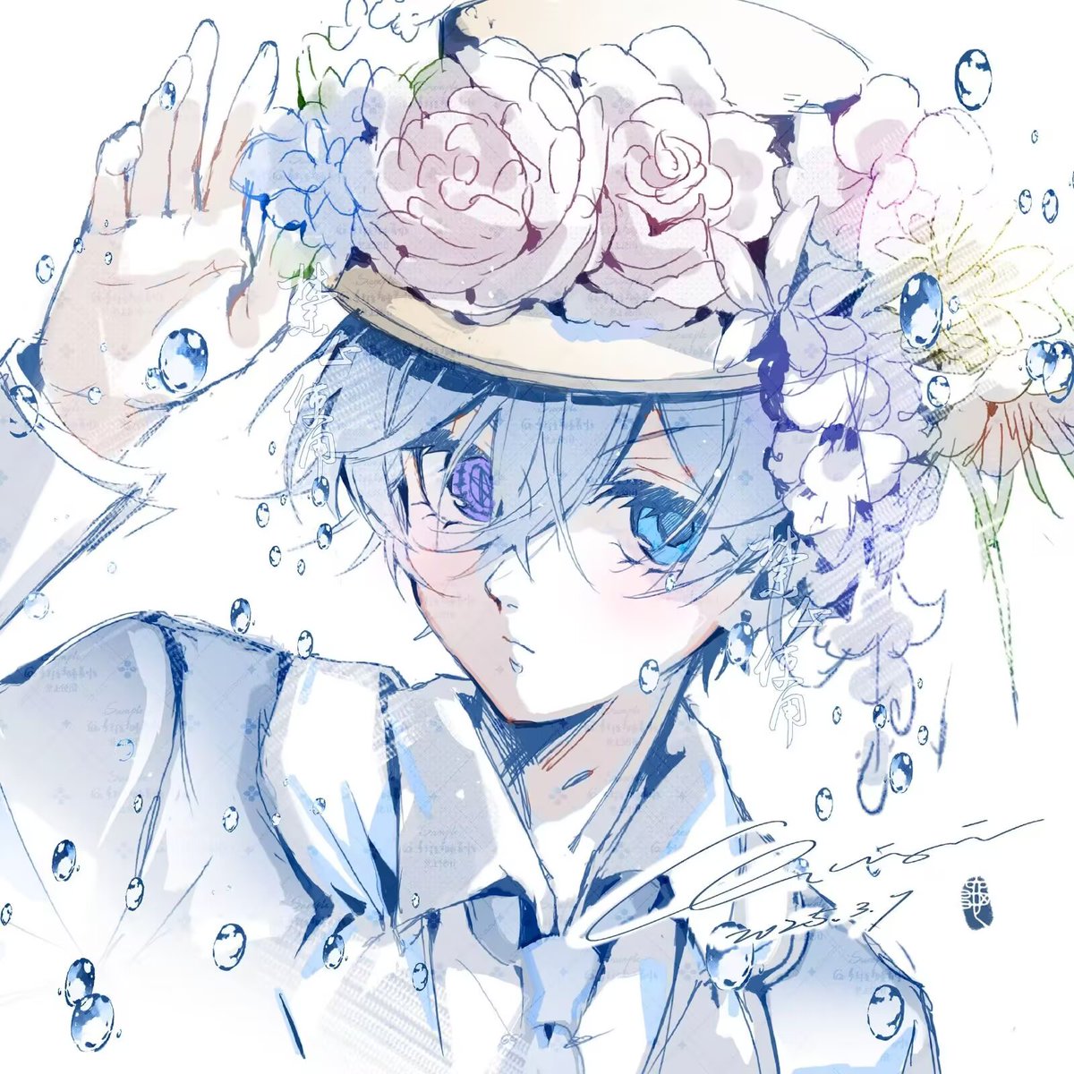 #黒執事ファンアート 
这次打对了吧，今年38妇女节画的，水下🌸🎩