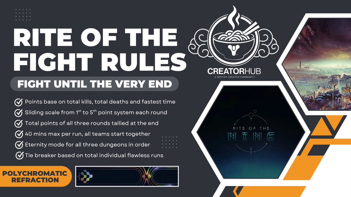 Now in live!
RITE OF THE FIGHT EVENT!
With <a href="/Dragone7Gaming/">Dragone</a> &amp; @ryusuri
With some POLYCHROMATIC REFRACTION Giveaway!
twitch.tv/ifreddo_lfc?sr…

#Destiny2Creator #D2Creator