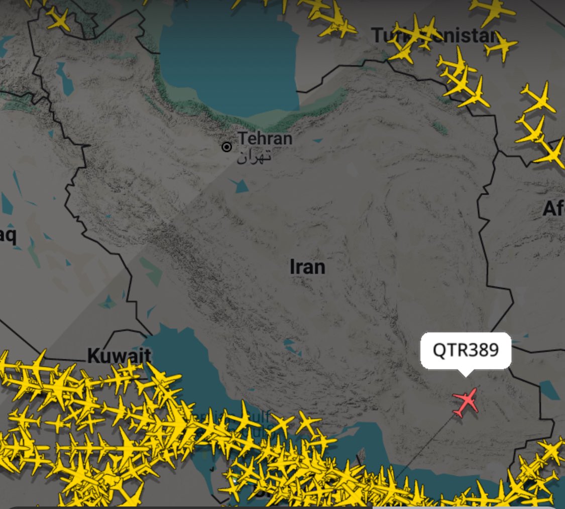 Only 🇶🇦 airways flying over Iran