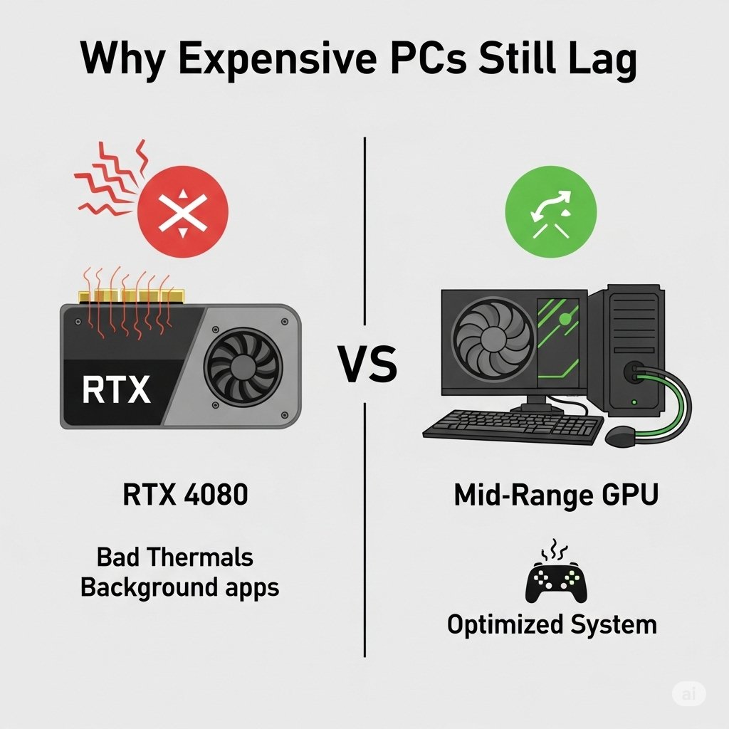 gaming2_kings's tweet image. “High-End Specs ≠ High Performance”
You can have an RTX 4080.

But if your system’s bloated, unoptimized, and heat-choked...

You’ll still lag like a budget build.

#FPSFix #GamingSetup #PCOptimization