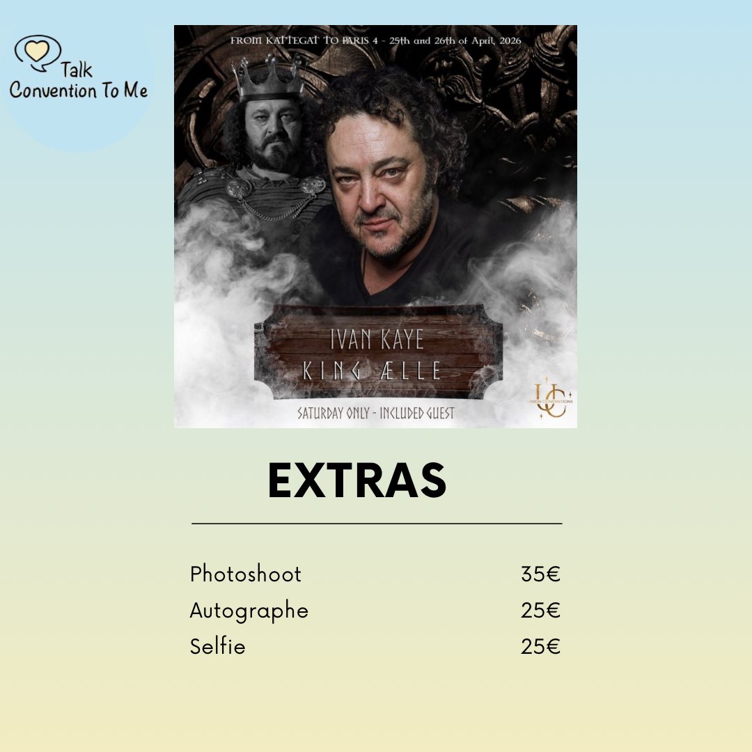 TalkConvToMe's tweet photo. Ivan Kaye est le 3° guest pour la convention Vikings "From Kattegat to Paris 4" #FKTP4 et il sera présent le Samedi 25 Avril 2026 à Paris avec @Union_Conv ⚔️
💸: https://t.co/pUEOfTW110 https://t.co/3WuCdWxIDG