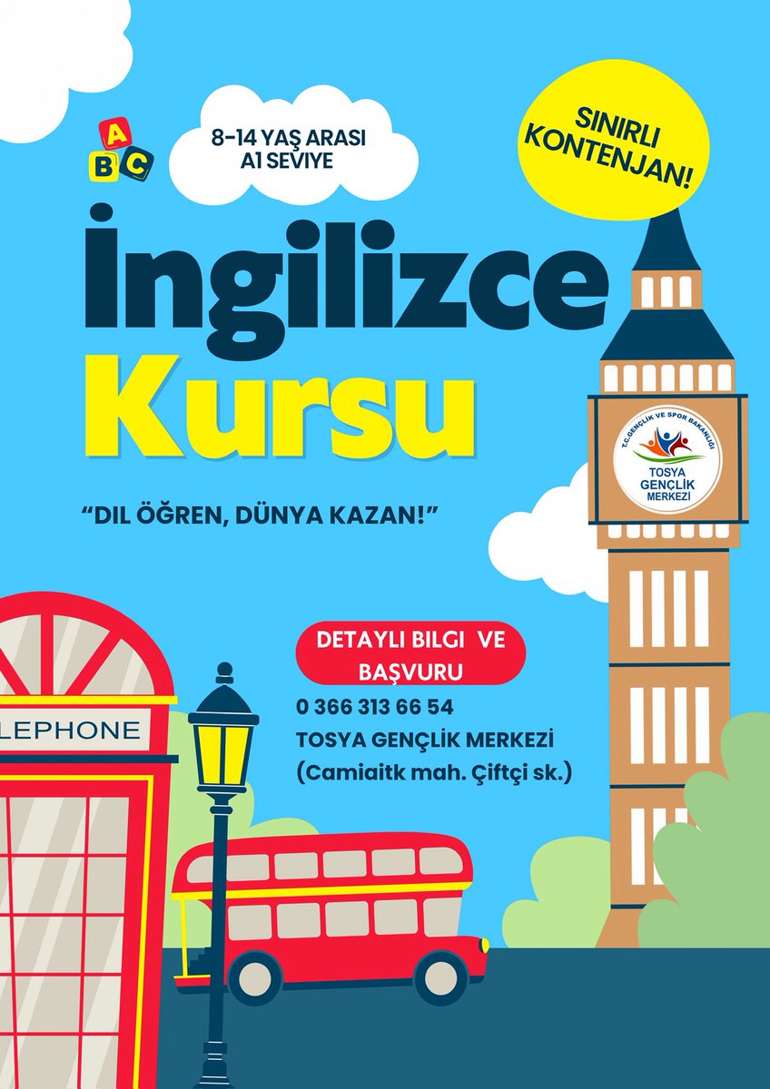 “İngilizce konuş, dünyayla iletişim kur!”

İngilizce kursumuza kayıt için sizleri Gençlik Merkezine bekliyoruz!💖

#TosyaGençlikMerkezi