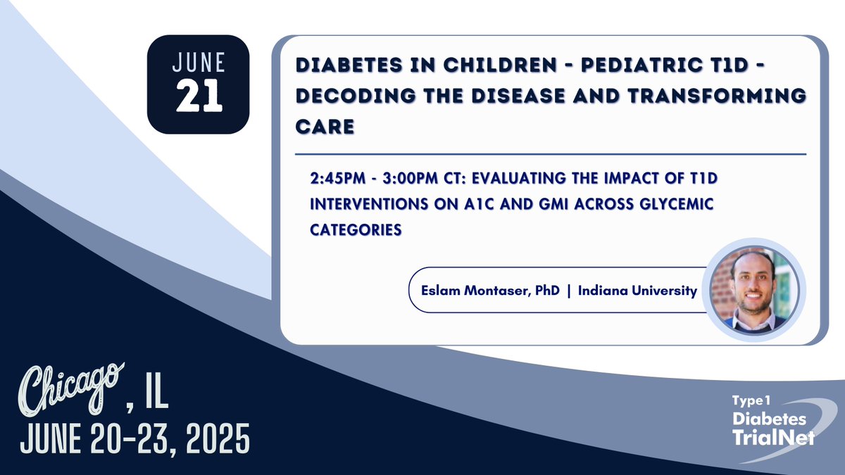 T1D_TrialNet's tweet image. Discover “What’s New with Interpretation of CGM Metrics and Relationship to A1C, eA1C and GMI?” where #TrialNet investigator Eslam Montaser @IUMedSchool will present “Evaluating the Impact of T1D Interventions on A1C and GMI across Glycemic Categories” #ADA2025