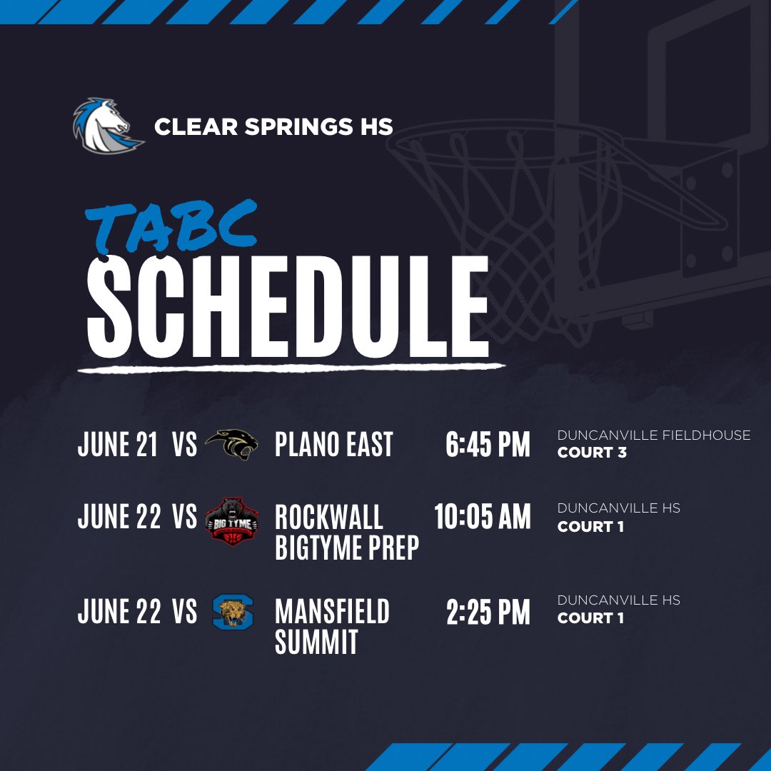 Hitting the road to Duncanville for our <a href="/CSpringsbball/">Clear Springs Boys Basketball</a> games at <a href="/Tabchoops/">𝙏𝘼𝘽𝘾🏀📋</a> this weekend! Come check us out!! 🎯