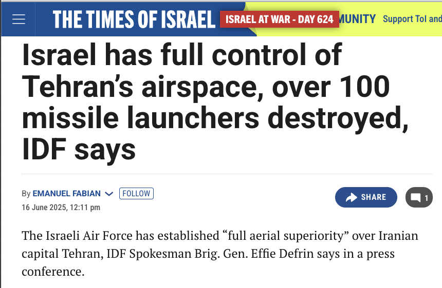 FSWarraich's tweet photo. @IDF Wait a min... Just a few days ago you were boasting about having “full control of Tehran’s airspace.” What happened now? https://t.co/L6XMVrlmiY