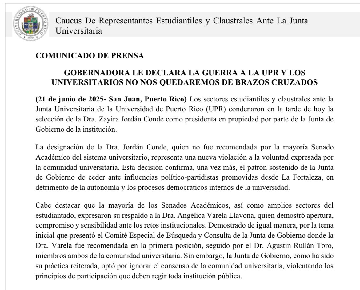 Líderes estudiantiles y claustrales dicen que elección de Jordán es una “declaración de guerra”.