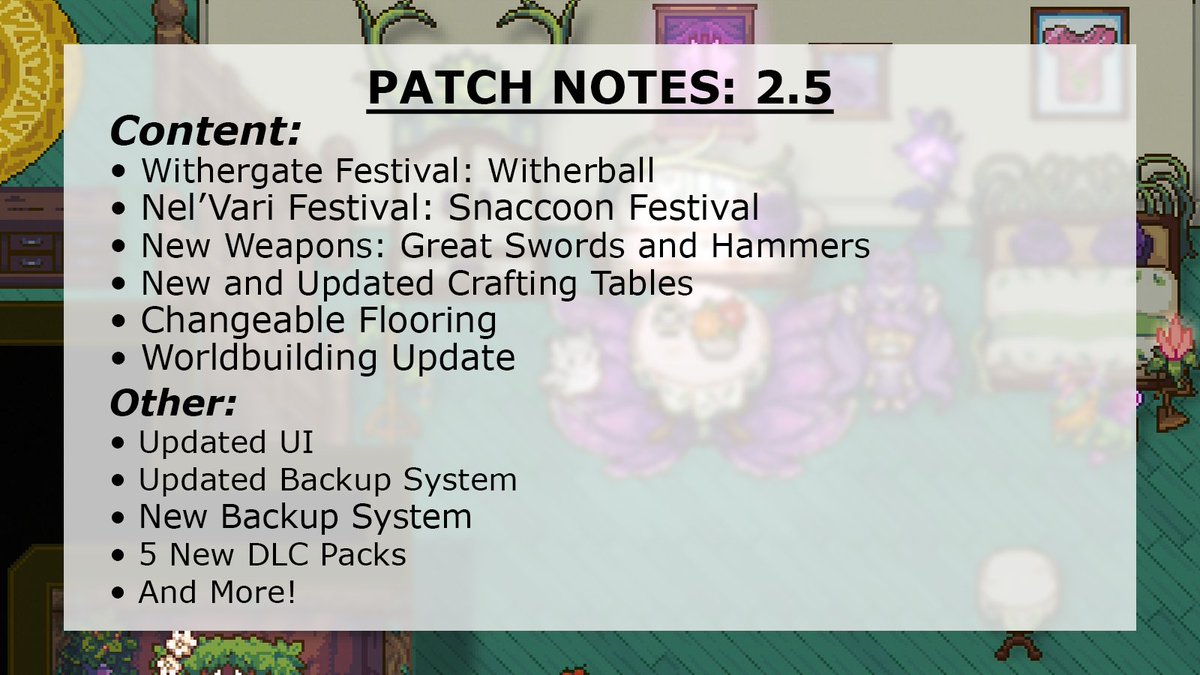 SunHavenRPG's tweet image. Get your gear on- Sun Haven Patch 2.5: Festivals and Crafting Tables is live on Steam for PC, Mac, and Steam Deck, and it’s 50% off for a limited time! 🎉🔨
Read more about the update on Steam: store.steampowered.com/news/app/14328…