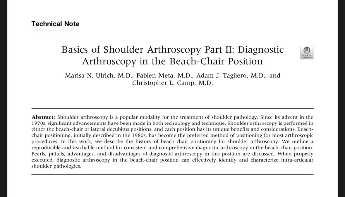 ChrisCampMD's tweet image. Basics of Shoulder Arthroscopy Part 2️⃣:
Learn the basics of the Diagnostic Scope in Beach Chair with this free video and manuscript 👇
👀 Video here: sciencedirect.com/science/articl…
@ArthroscopyJ @AANAORG @mayoclinicsport @MayoOrthoRes @MayoOrtho @reeses_pieces3 @A_J_Tagliero_MD