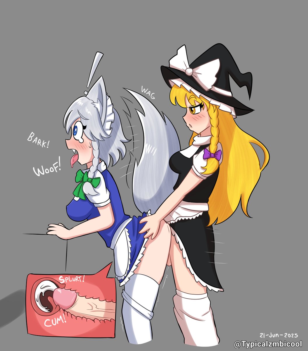 Inu Sakuya is greeted by Marisa.

#touhouproject #touhou #Touhou_Project #東方Project #ibispaint #fanart #digitalart #nsfw