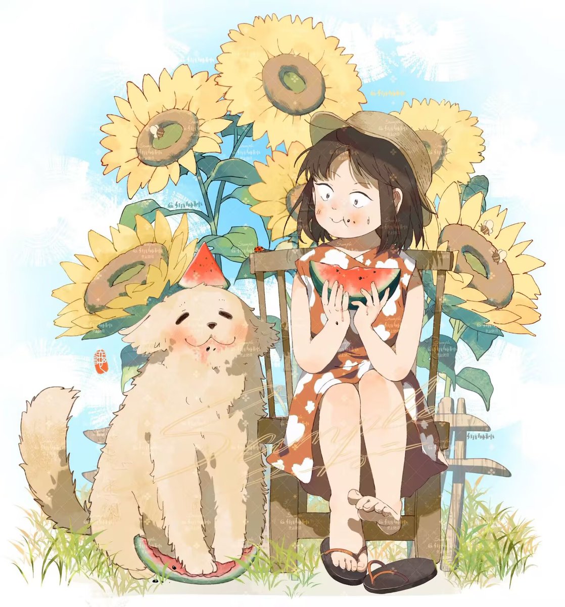 #スキップとローファー 
夏天吃西瓜🌻🐶🍉👧🏻🌻