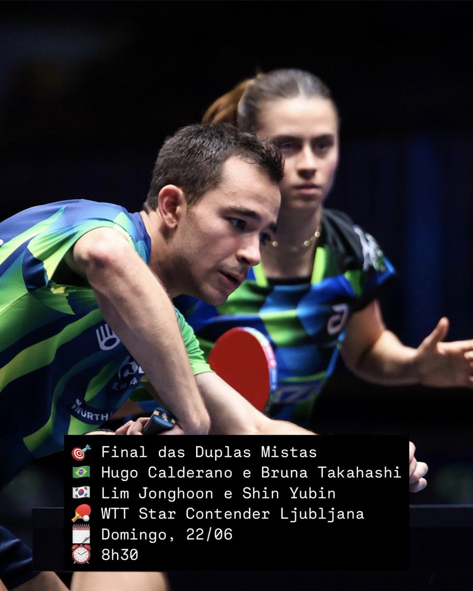 TMdoBrasil's tweet photo. AMANHÃ TEM FINAL COM A DUPLA #CALDERASHI E SEMIFINAL DO #HUGOAT E EU QUERO VER O BRASIL TODO TORCENDO MUITO PELOS NOSSOS CRAQUES! 🇧🇷🇧🇷🇧🇷
Vamos mandar muita energia positiva pra Hugo Calderano e Bruna Takahashi 💚💛
📸: @wtt https://t.co/bY6K6mnY4e