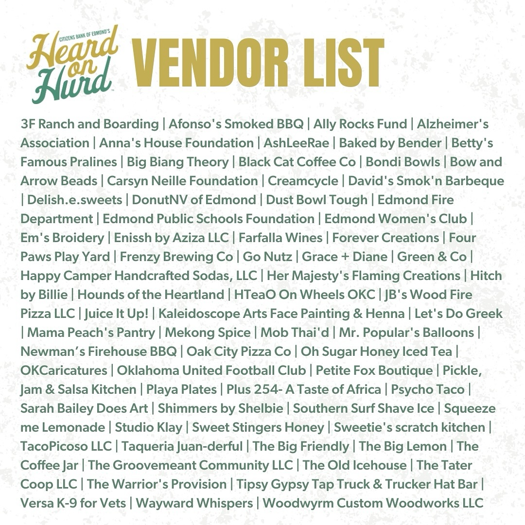 Okie Food Trucks (@okiefoodtrucks) on Twitter photo <a href="/heardonhurd/">CBE's Heard on Hurd</a> kicks off tonight (6PM) in Edmond. Live music, vendors, and dozens of food trucks!
Full details available at facebook.com/events/1419035…
#OkieFoodTrucks #OkieEvents #JoinTheHurd <a href="/CitizensEdmond/">Citizens Bank</a> <a href="/heardonhurd/">CBE's Heard on Hurd</a> kicks off tonight (6PM) in Edmond. Live music, vendors, and dozens of food trucks!
Full details available at facebook.com/events/1419035…
#OkieFoodTrucks #OkieEvents #JoinTheHurd <a href="/CitizensEdmond/">Citizens Bank</a>