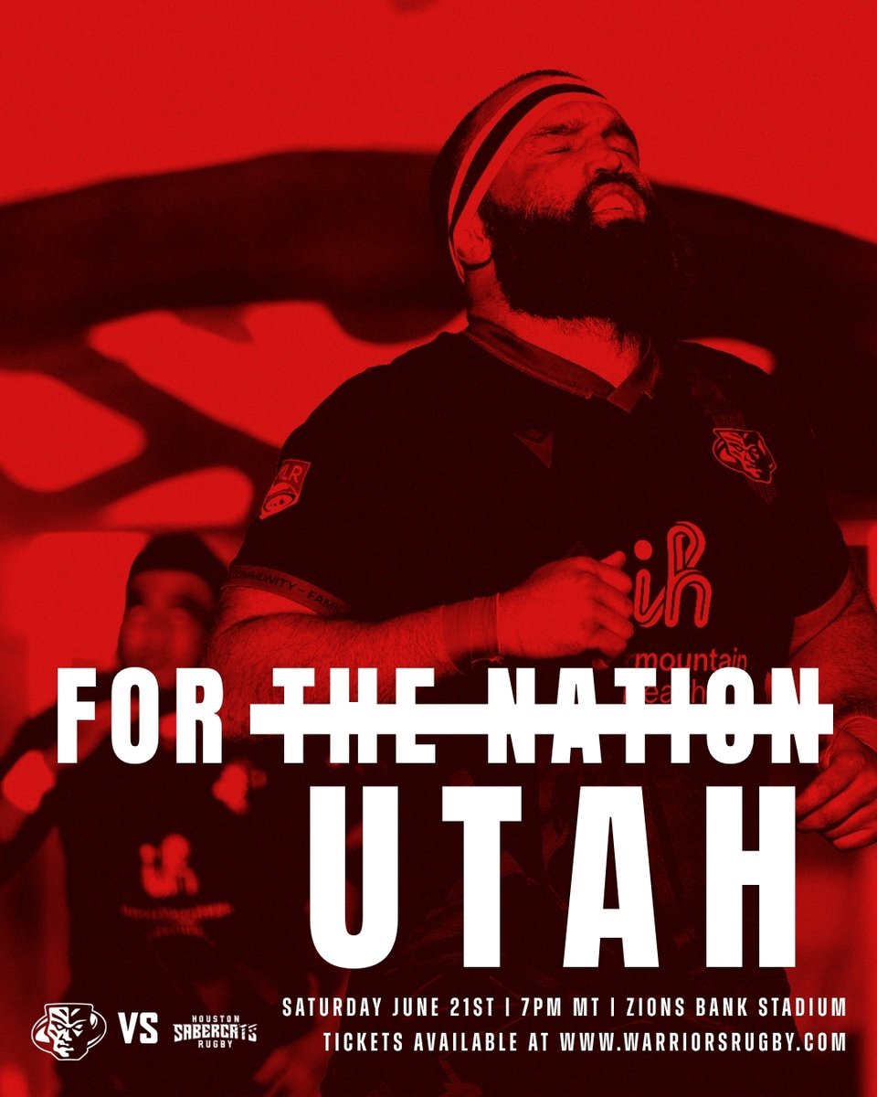 utwarriorsrugby's tweet photo. Today it's for Utah.
It's time to beat Houston and win the West
Tickets are almost gone and it's the last chance of the year to catch a Warriors game at home.
Join us now by following the ticket link in our bio.
#ForTheNation #ForUtah #UpTheWahs #ProRugby #MLR2025 #MLRPlayoffs https://t.co/GKhb66eo46
