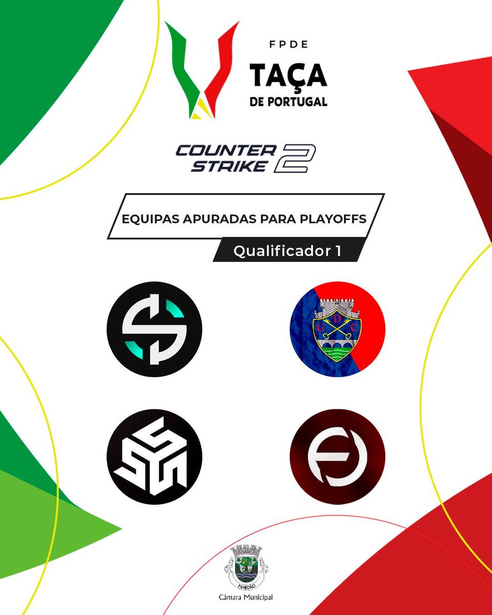 🏆 Taça de Portugal de Counter Strike 2 Open - 1º Qualificador🔥 

📍 As equipas apuradas para os playoffs online nos dias 28 e 29 de Junho são..

🕹️ <a href="/GDChavesEsports/">GD Chaves Esports</a>
🕹️ <a href="/skoutesports/">Skout Esports</a>
🕹️ <a href="/str1veesports/">Str1ve eSports</a>
🕹️ <a href="/OVERFRAGG/">OVERFRAG GROUP</a>

🤝 Queremos agradecer a participação das equipas que não