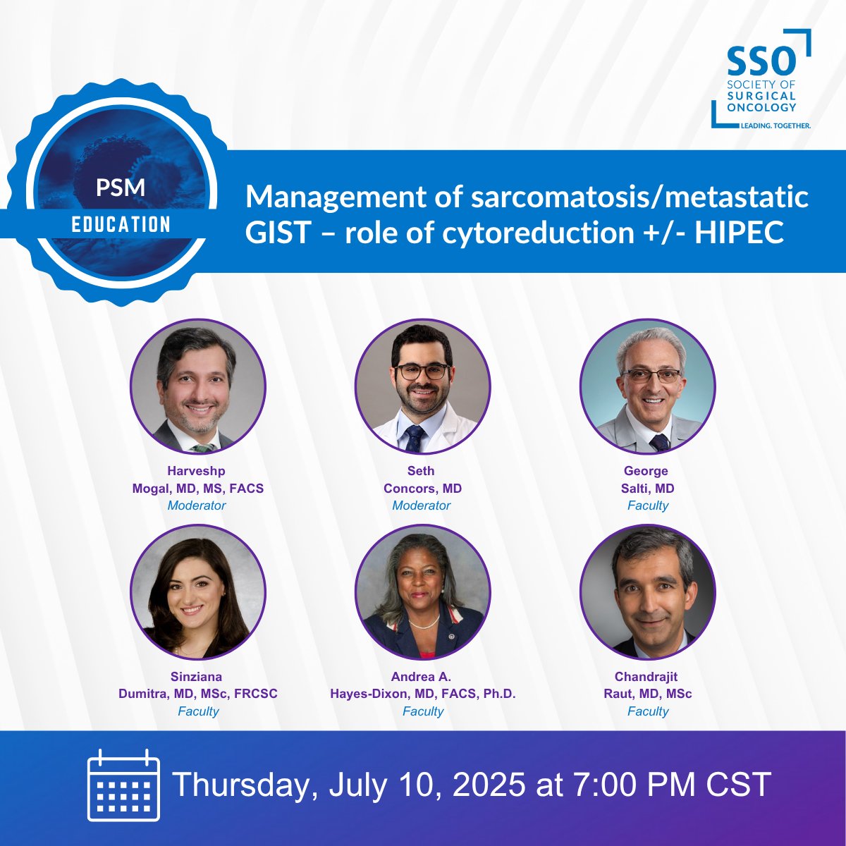 Society of Surgical Oncology (@socsurgonc) on Twitter photo Join us for this upcoming webinar!
Explore management of sarcomatosis & metastatic GIST, including the role of cytoreduction +/- HIPEC. Learn about patient selection, timing & outcomes.
Register now: ow.ly/V5Sy50WbCrW Join us for this upcoming webinar!
Explore management of sarcomatosis & metastatic GIST, including the role of cytoreduction +/- HIPEC. Learn about patient selection, timing & outcomes.
Register now: ow.ly/V5Sy50WbCrW