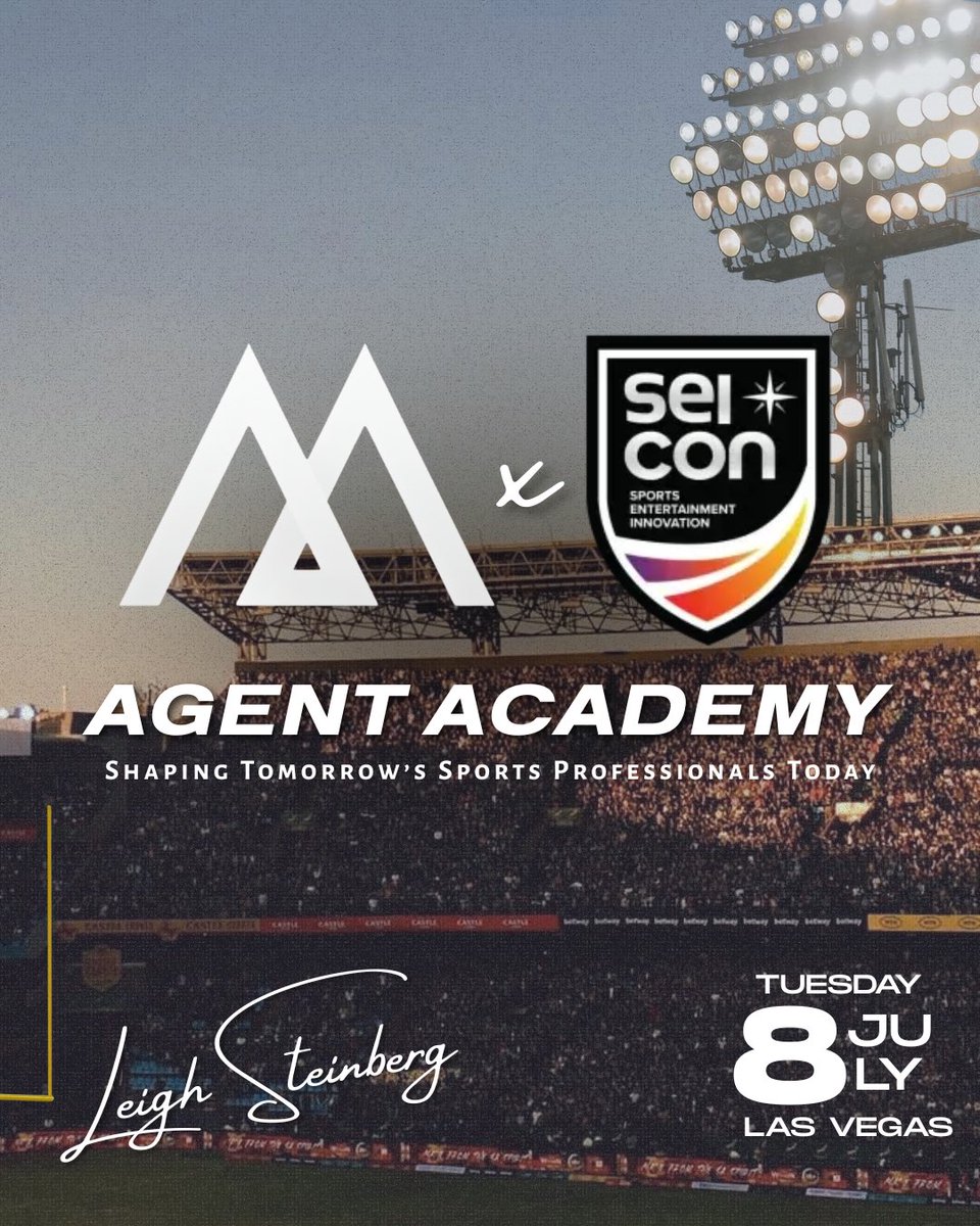JUST A FEW WEEKS AWAY THE SUMMER 2025 AGENT ACADEMY — Looking to jumpstart your career in sports? Then this one-day academy is for you.

Join us with special guests Mike Sherrard and Carnell Lake. 

circle.swoogo.com/steinberg_agen…

Students use promo code: STUDENT25