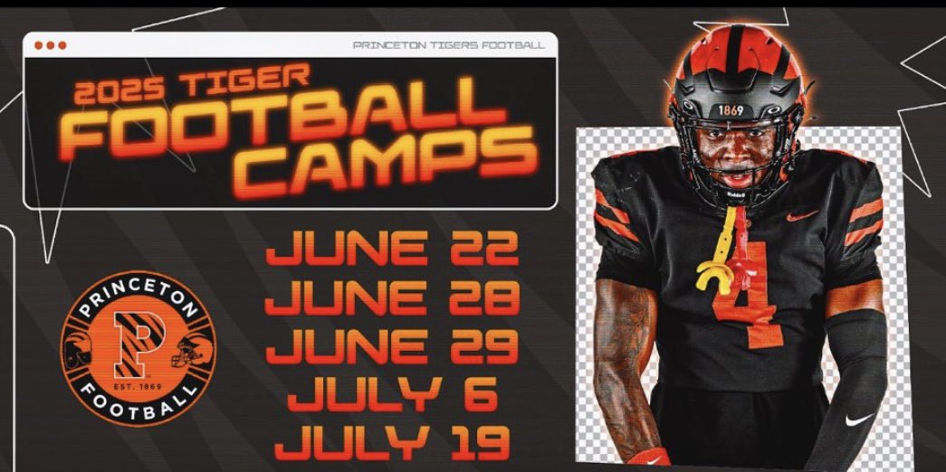 Excited to be attending the <a href="/PrincetonFTBL/">Princeton Football</a> Camp tomorrow!
Thank you to Coach <a href="/SVerbit/">Stephen Verbit</a> for the opportunity. Looking forward to learning, competing, and showcasing my skills. #PrincetonFootball #GrindTime

<a href="/coachehenderson/">EJ Henderson</a> <a href="/Edouuble87/">Elbert L. Ellis, Jr. Volunteer</a> 

<a href="/CoachJimmy51/">Jimmy R Eaton II</a> <a href="/CoachBryant14/">Coach Bryant</a>