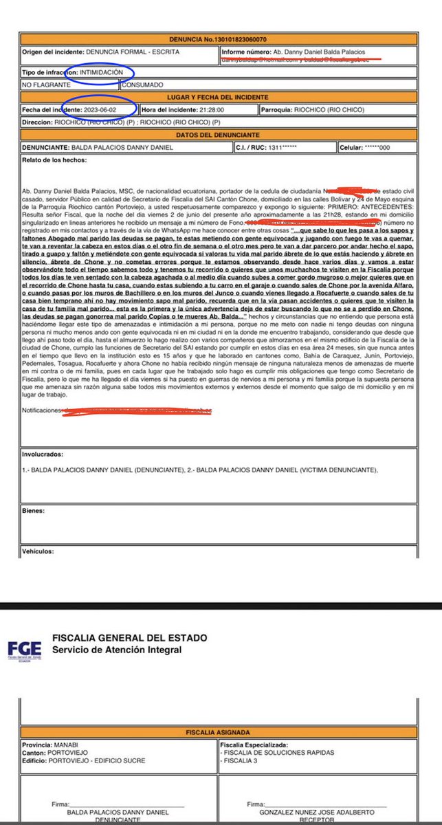Ayer fue asesinado el secretario de la Fiscalía de Chone, Danny Balda.

Hace dos años, el funcionario había denunciado amenazas contra su vida.

¿La denuncia fue tomada en cuenta por las autoridades? ¿Balda recibió alguna vez seguridad?

¡De terror lo que pasa!