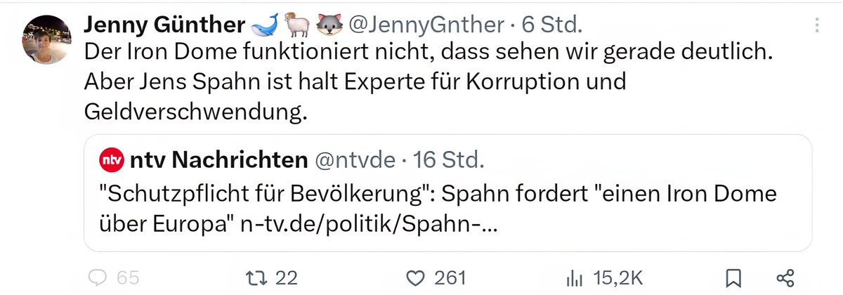 ungemeve's tweet image. ▶️ Jens Spahn fordert einen Iron Dome für Europa.

Tatsächlich ist "Iron Dome" ("Eiserne Kuppel") aber nur ein Waffensystem von mehreren, das im Verbund Israel schützt. (Davids Sling, Arrow 2 &amp;amp; 3, THAAD USA, Marine, Helikopte,  Flugzeuge)

Tatsächlich ist es für den Nahbereich…
