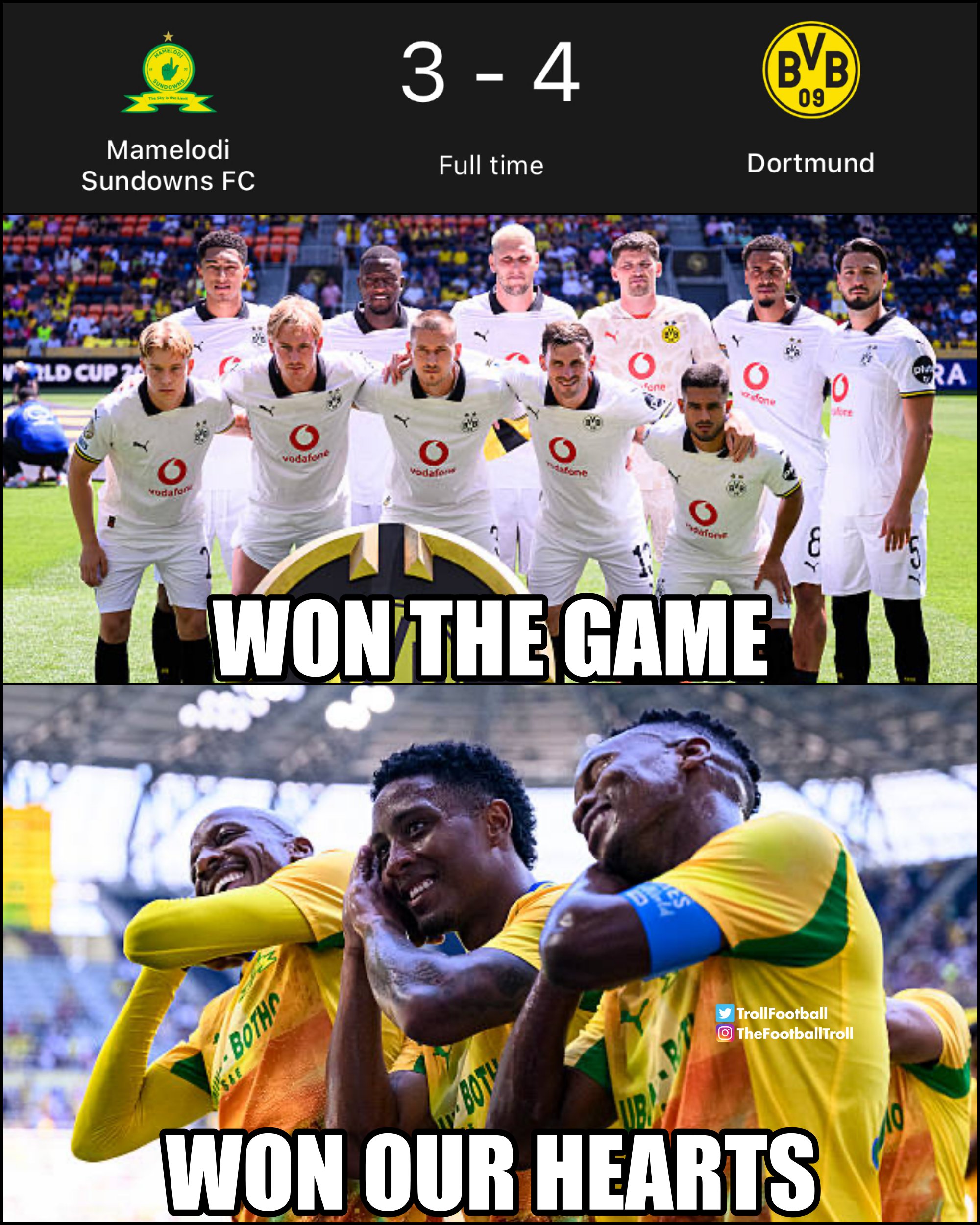 Mamelodi Sundowns vs Dortmund reaction meme from Troll Football