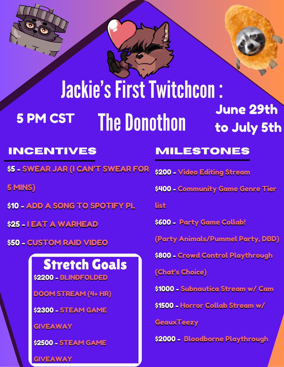 Well, here we go! Raising funds to get me to my very first Twitchcon! Join me on various games and random stuff. AND YES I WILL USE MY PHONE CAMERA THIS TIME. Y'all get to see my face!!

This is very important to me because of various reasons inside and outside content creation!