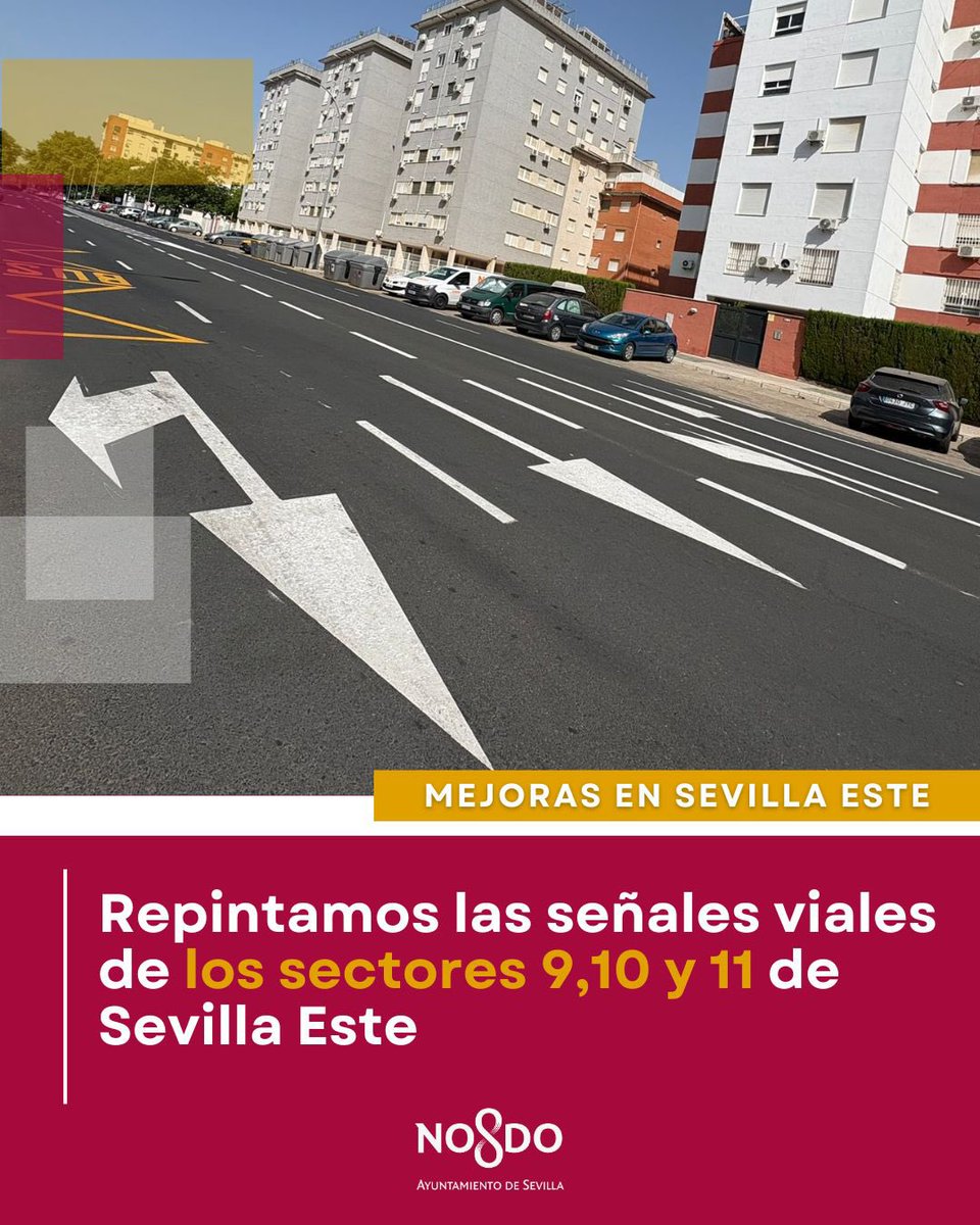 👉🏻 Repintamos los sectores 9, 10 y 11 de #SevillaEste 

👍🏻 Vías principales como Fernanda Calado Rosales, Flor de Gitanilla o Flor de Albahaca

✅ Continuamos mejorando la seguridad vial del #DistritoEsteAlcosaTorreblanca 

#SevillaEstáEnMarcha