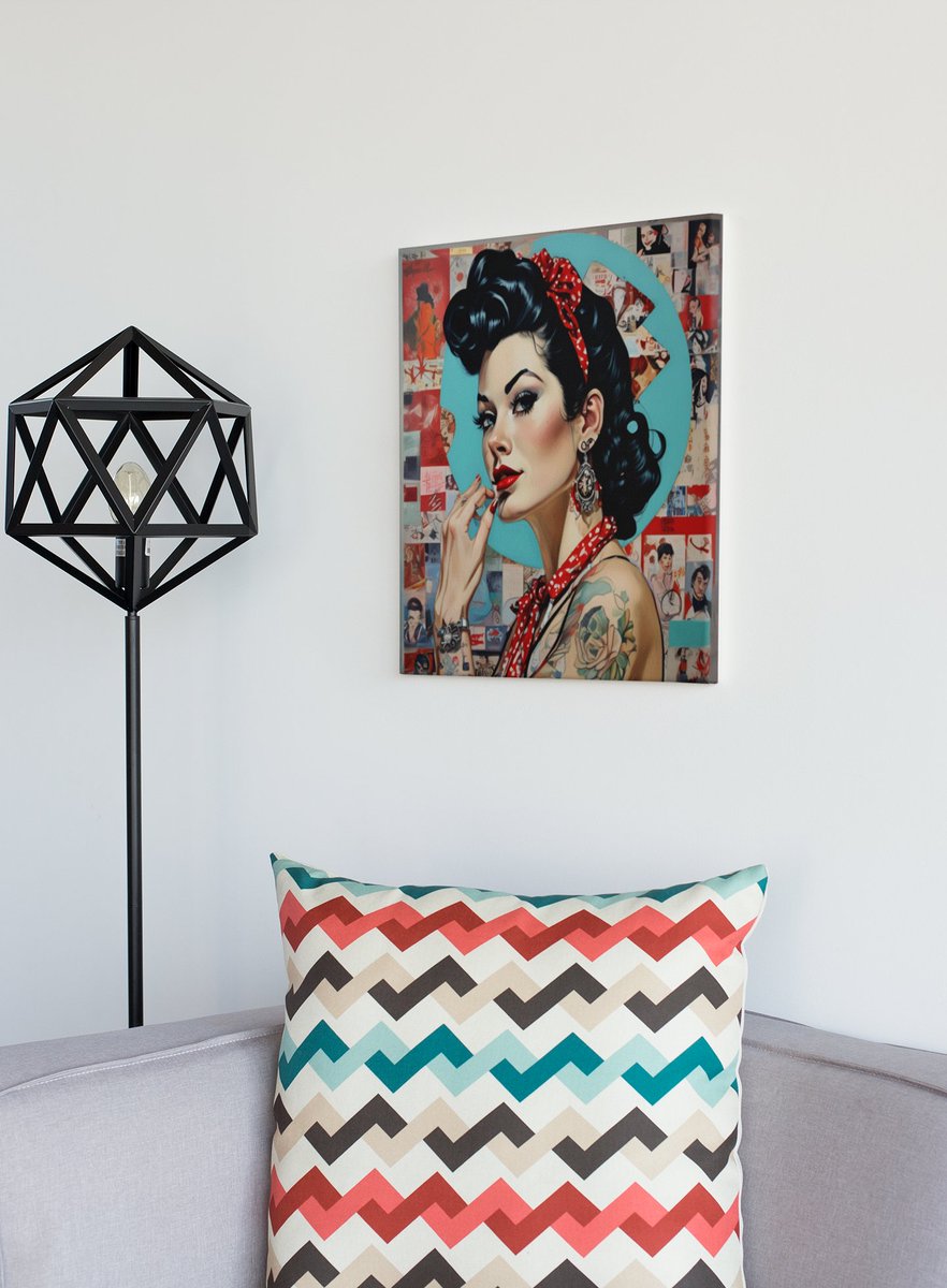 Canvas Wall Art, Retro Rockabilly Tattooed Pin Up, Red Bandana 1950s Woman, Vintage Style, Collage Background, Stretched Matte etsy.me/40gNUY6 via <a href="/Etsy/">Etsy</a> 

#RockabillyArt #PinUpPortrait #1950sStyle #RetroVibes #VintageGlam #ClassicPinUp #RockabillyBabe #RetroBeauty