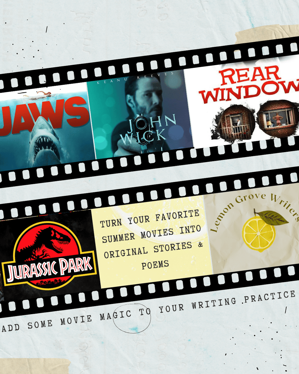 Summer At The Movies! A Writing Practice Inspired by Classic Summer Films - Starting August 2nd. 
Sign up for freeeee: lemongrovewriters.com/summer-movies