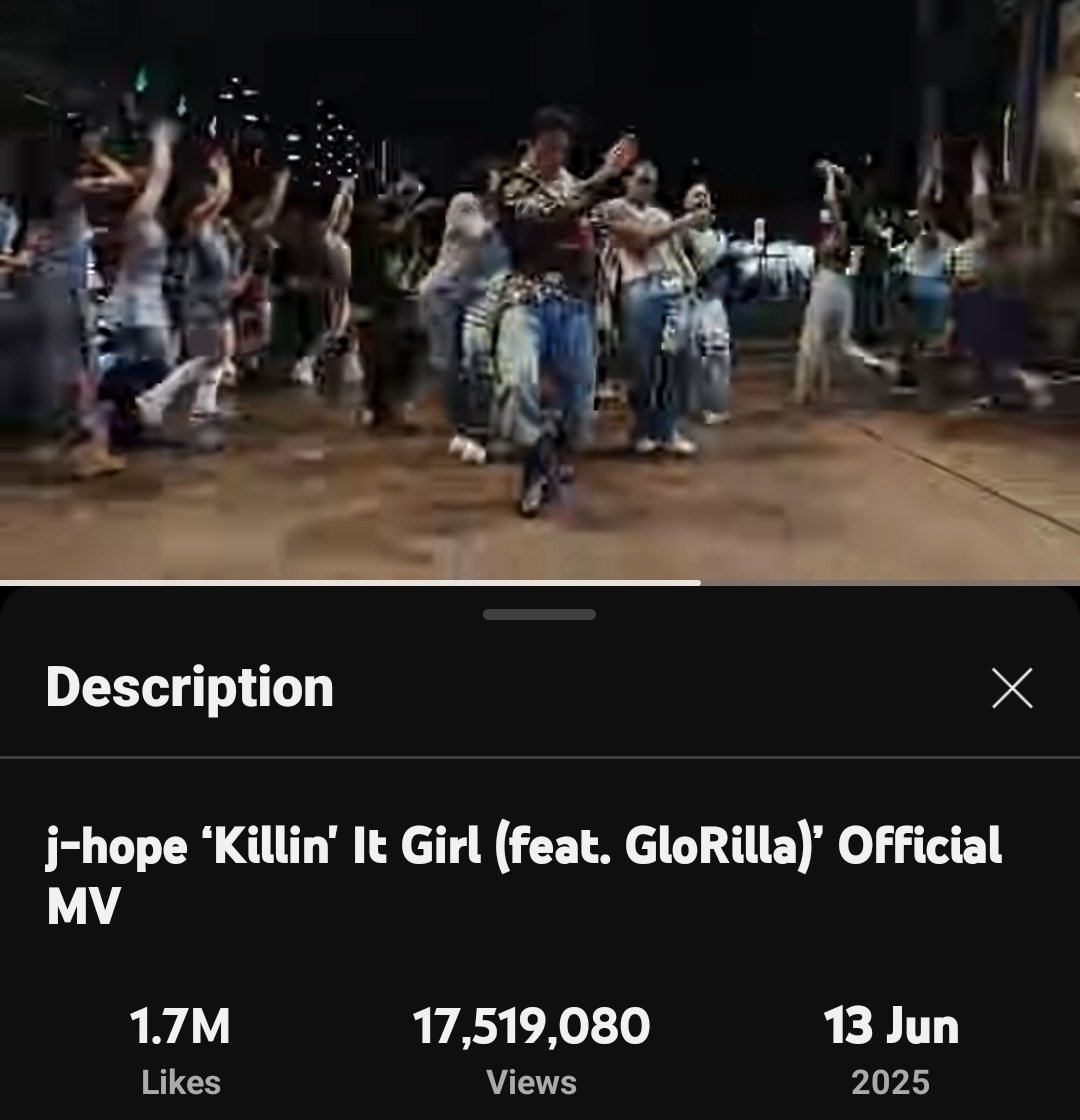 📺| 17.5M views and counting for #jhope_KillinItGirl MV on Youtube! 

Remember we've to make SNS points stronger, so continue that hustle of streaming and let's reach the next milestone! 

📎youtube.com/@letsbegoodhum…