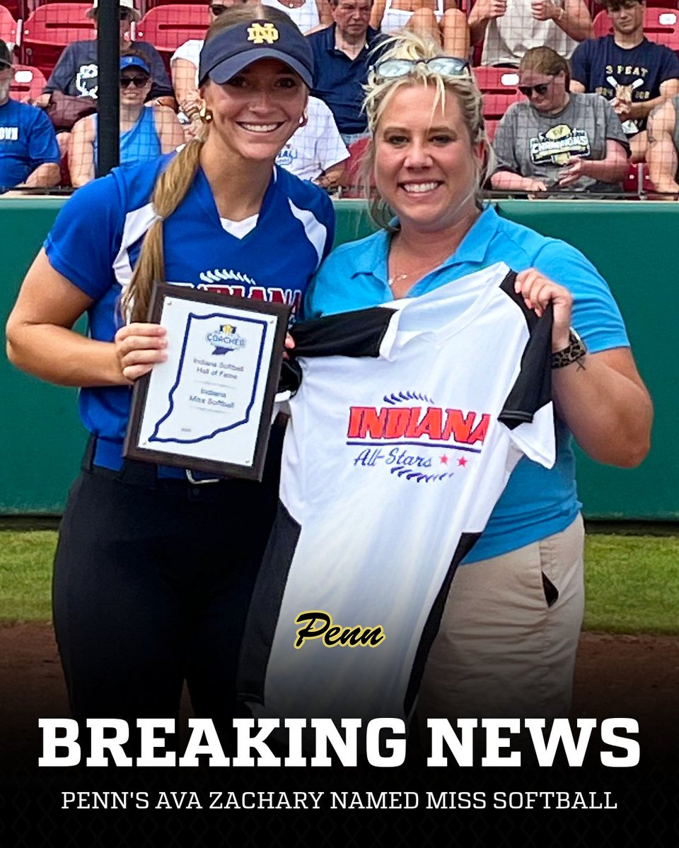 Penn's Ava Zachary named Miss Softball !!!!

A Notre Dame signee, Zachary is Penn's first player to win Indiana's top Softball award !!!!!

Zachary hit .543 in 2025, driving in 60 runs in 32 games.

Visit the URL for the story/Photos/Video: pennant.phmschools.org/girls-sports/p…

#PHMExcellence