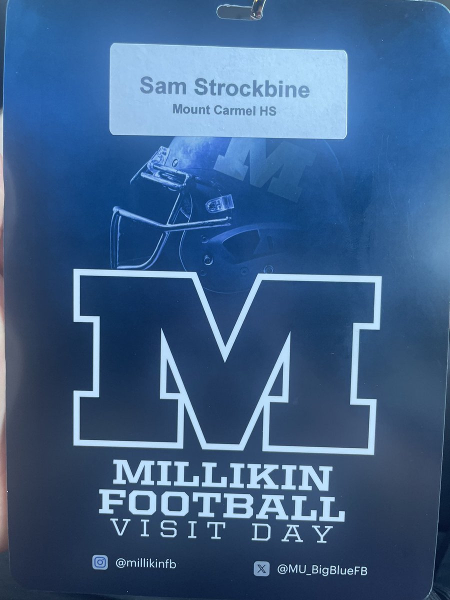 Sam Strockbine (@sam_strockbine) on Twitter photo Thank you <a href="/CoachAllgeier/">Patrick Allgeier</a> for the visit invite, had a great time!
<a href="/MU_BigBlueFB/">Millikin Football</a>
<a href="/PrepRedzoneIL/">Prep Redzone Illinois</a>
<a href="/CoachBigPete/">Peter "Coach Big Pete" Leinweber</a>
<a href="/OLMafia/">OL MAFIA</a>
<a href="/OJW_Scouting/">PrepRedzone Oliver</a>
<a href="/sixstarfootball/">Six Star Football | PLUS+</a>
<a href="/shelby_andy/">Andy Shelby Assist. Program Adm. SASED</a> Thank you <a href="/CoachAllgeier/">Patrick Allgeier</a> for the visit invite, had a great time!
<a href="/MU_BigBlueFB/">Millikin Football</a>
<a href="/PrepRedzoneIL/">Prep Redzone Illinois</a>
<a href="/CoachBigPete/">Peter "Coach Big Pete" Leinweber</a>
<a href="/OLMafia/">OL MAFIA</a>
<a href="/OJW_Scouting/">PrepRedzone Oliver</a>
<a href="/sixstarfootball/">Six Star Football | PLUS+</a>
<a href="/shelby_andy/">Andy Shelby Assist. Program Adm. SASED</a>