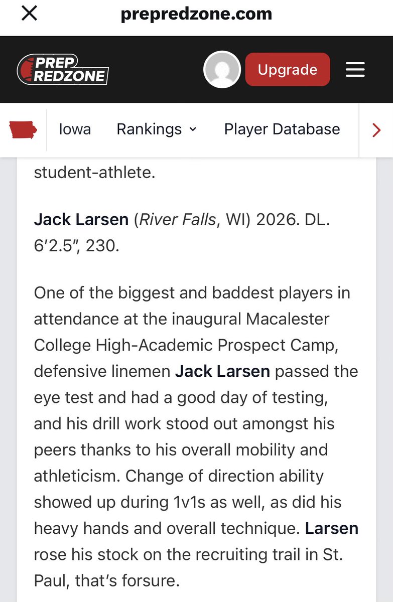 jacklarsen08's tweet image. Had a great time competing last week at @MacalesterFB! Thank you again @OJW_Scouting for identifying me as a top performer!
@PrepRedzoneWI @MJ_NFLDraft @Phil_Nicolaides