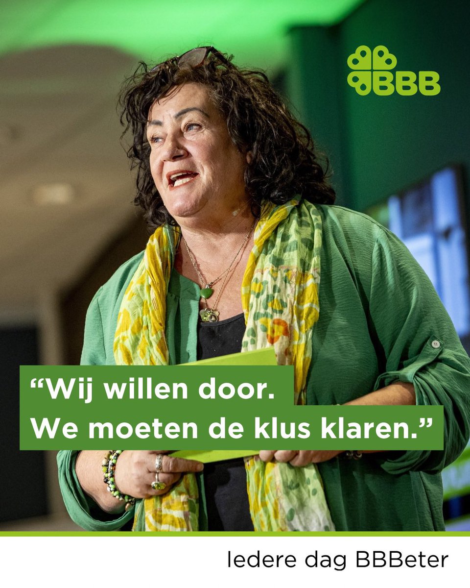 “Wij willen door. We moeten de klus klaren. Wij lopen niet weg, ook niet als het moeilijk wordt”, benadrukte Caroline van der Plas vandaag bij de ledenvergadering.

BBB wil na de komende Tweede Kamerverkiezingen opnieuw deel gaan uitmaken van het kabinet. “BBB levert!”