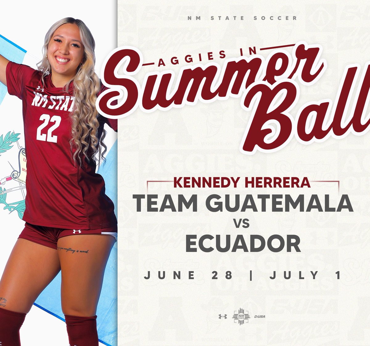 Congratulations to Kennedy Herrera for her call-up to represent Team Guatemala‼️

In 1️⃣ week, the team kicks off a pair of friendlies against Ecuador! 

#AggieUp | #NoLimitsOnUs
