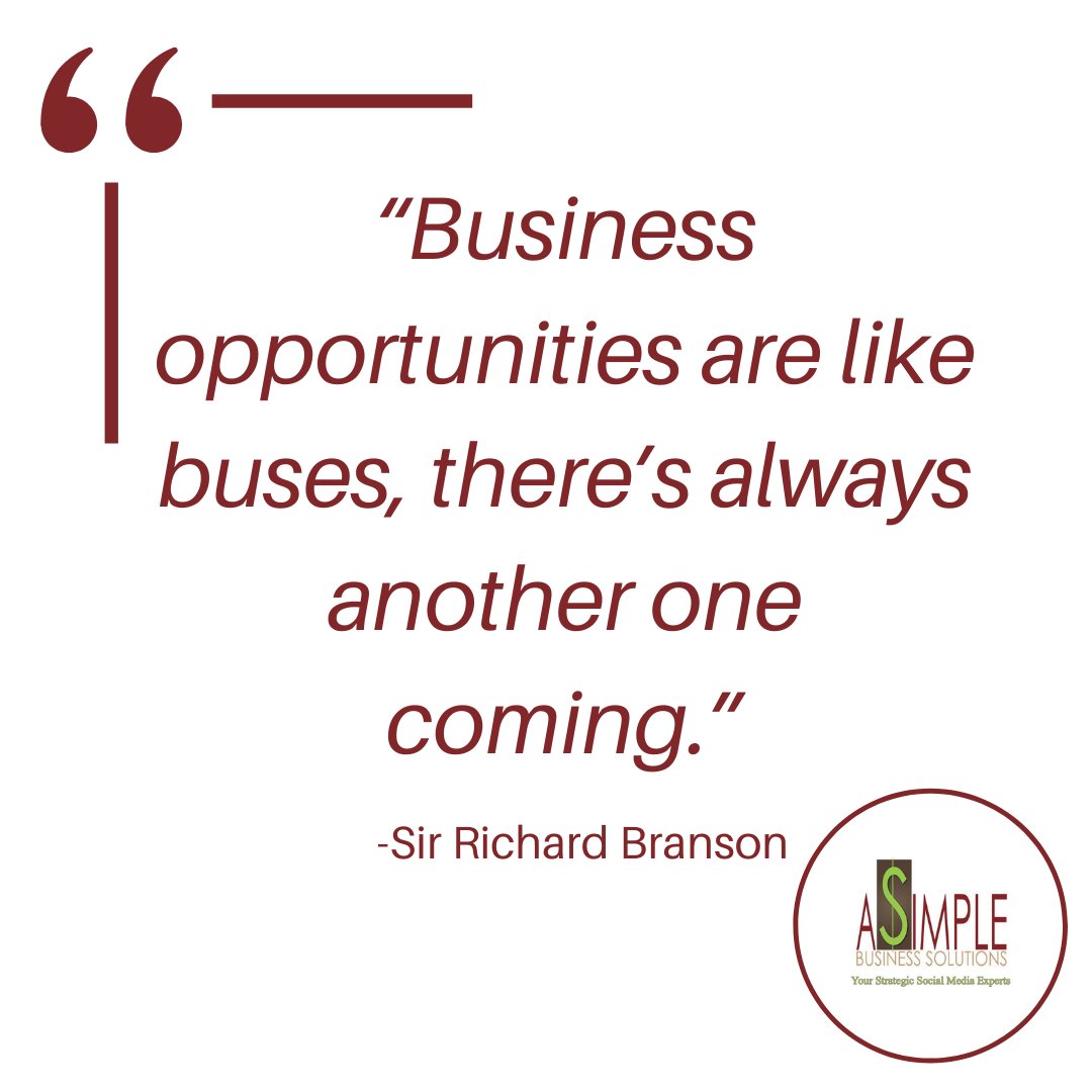ASimpleBusSolo's tweet photo. “Business opportunities are like buses, there’s always another one coming.”
-Sir Richard Branson
#QuoteOfTheDay #Opportunities #SocialMedia #Business #Marketing https://t.co/8JqYdSlr63